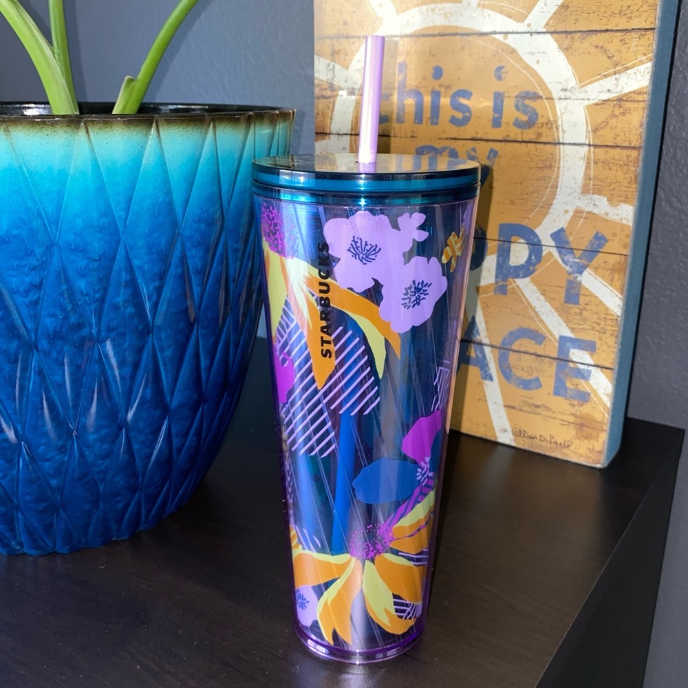 💜💙BNWT Starbucks Multi Color Floral Cold Cup Venti Tumbler 💙💜